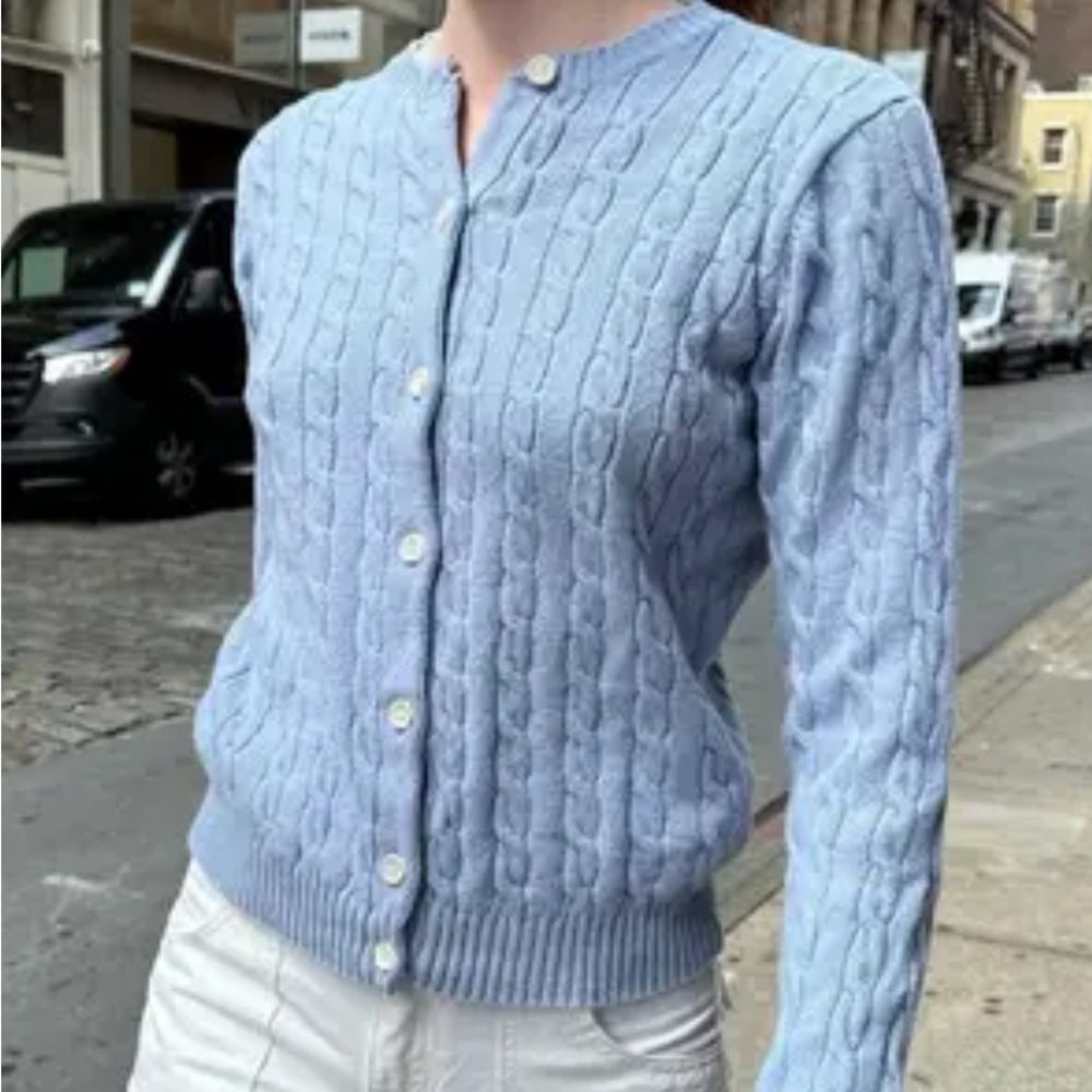 Brandy Melville Light Blue Cable Knit Cardigan Sweater